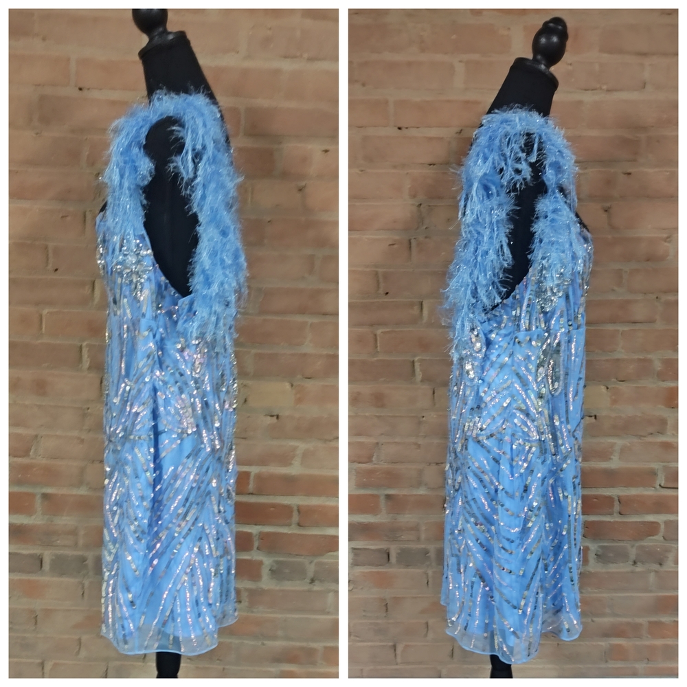 ASOS Curve | Luxe Embellished Gemstone Sequin Mini Dress With Feathers - Picture 7 of 8